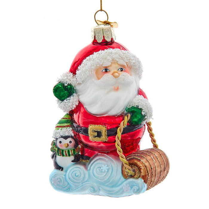 3.875"NOBLE GEM GLASS SANTA SLED ORNAMENT