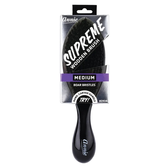 Annie Supreme Wave Brush Medium Boar Bristles, 1 Count, Black