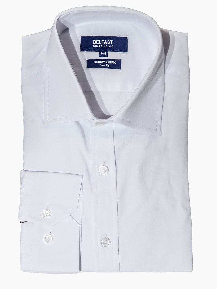 Belfast Shirting Co Mens White Spread Collar Slim Fit Dress Shirt - The Suit Depot