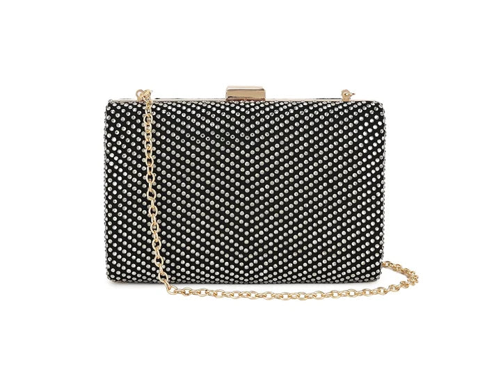 Black Crystal Diamanté Clutch Bag