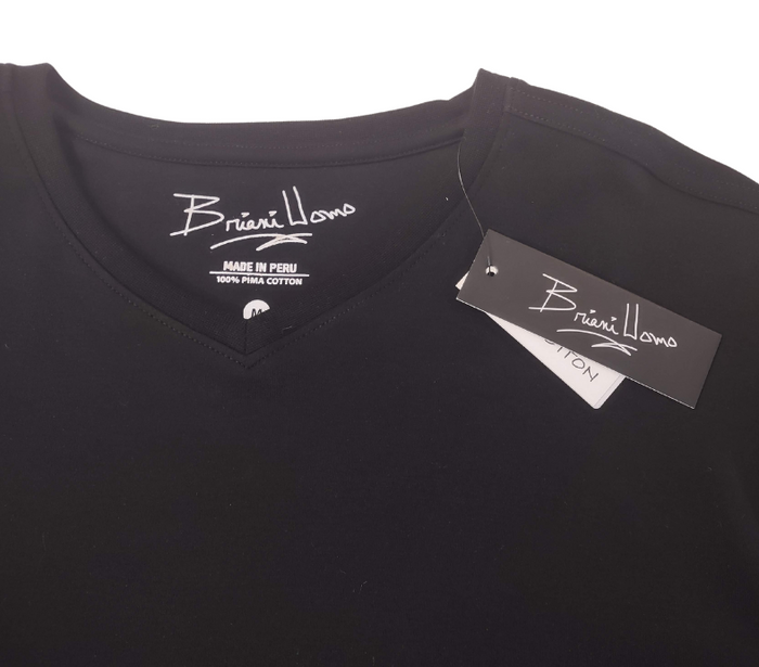 Briani Uomo Mens Black Short Sleeve V Neck 100% Pima Cotton Casual Shirt