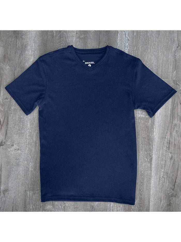 Briani Uomo Mens Navy Blue Short Sleeve V Neck 100% Pima Cotton Casual Shirt