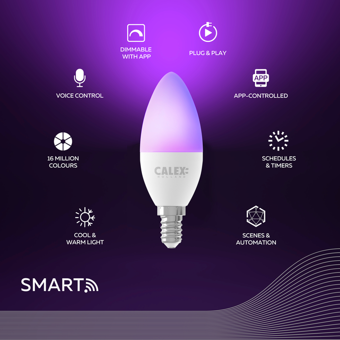 Calex Smart LED Bulb - 2-pack - E14 - B35 - RGB + CCT