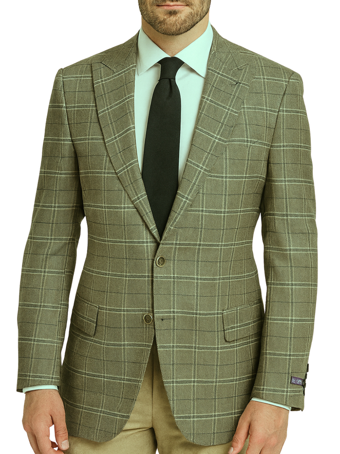 Canuti By Steven Land Mens Taupe Plaid Modern Fit Peak Lapel 2 Button Blazer Sportcoat - The Suit Depot