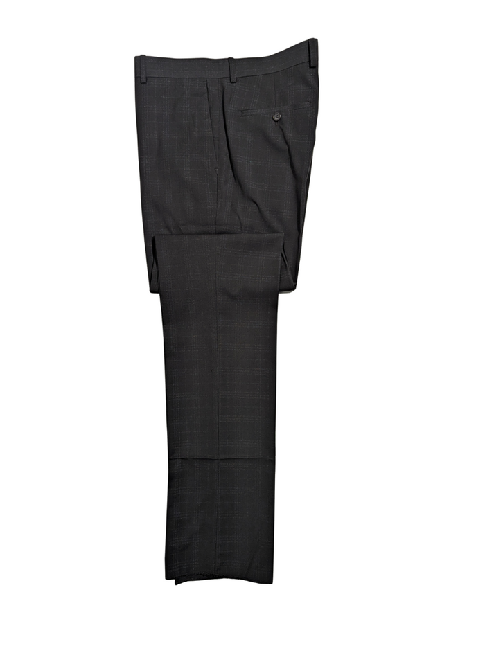 Caravelli Mens Black Plaid Slim Fit 2-Button Suit - The Suit Depot