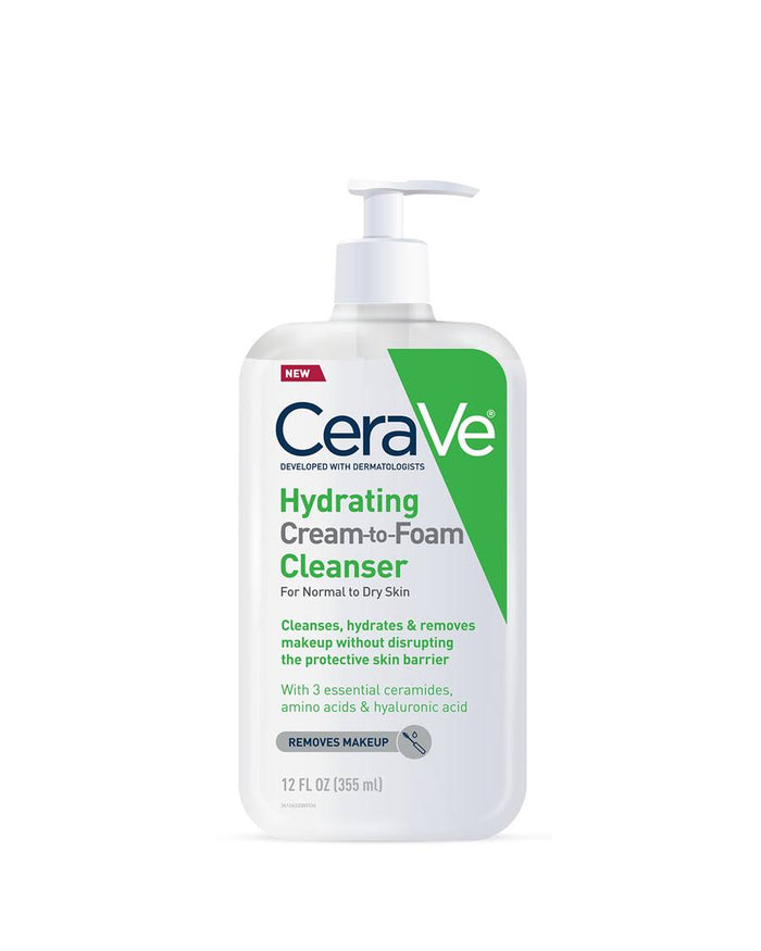 Cerave Hydrating Cream-To-Foam Face Wash with Hyaluronic Acid For Normal to Dry Skin