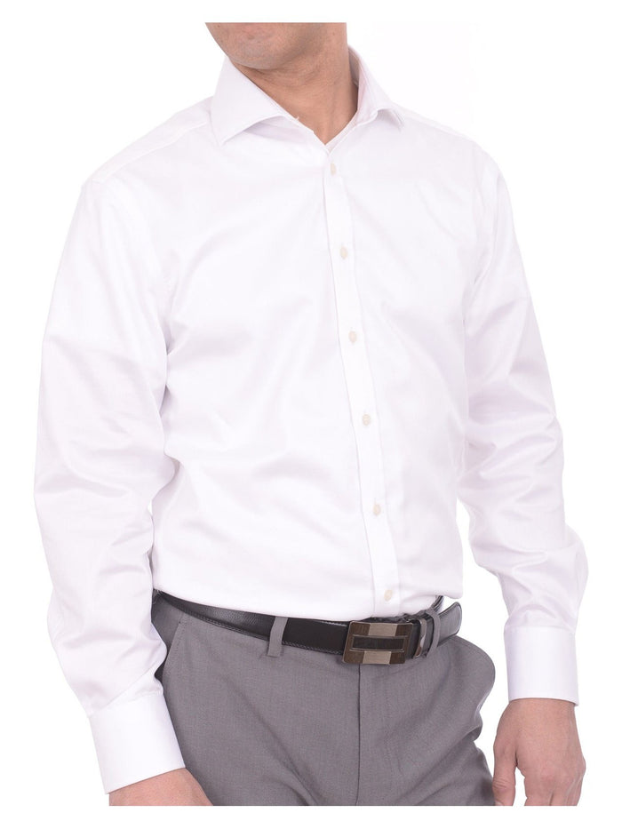 Christopher Morris Men's 100% Cotton Non-Iron White Slim Fit French Cuff Spread Collar Dress Shirt