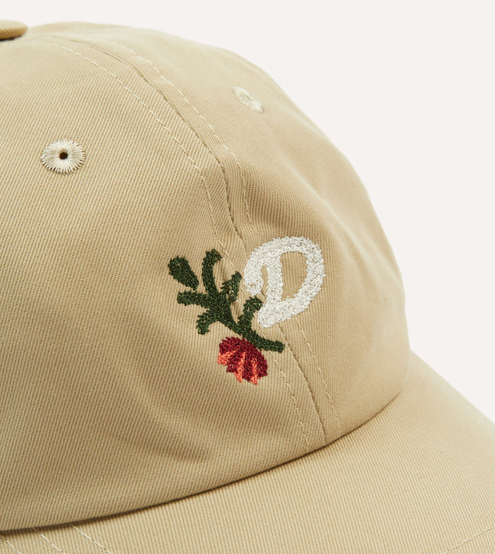'D' Flower Emblem Cotton Twill Baseball Cap