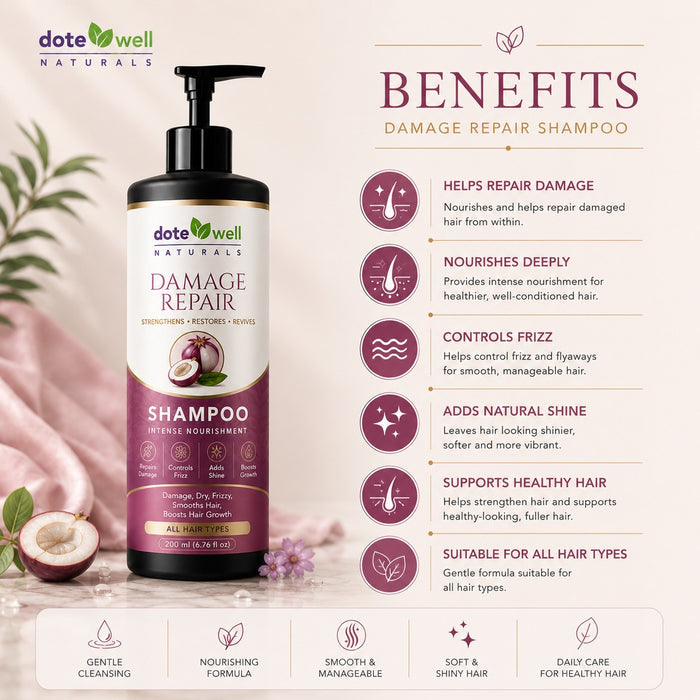 Damage Repair Shampoo for Hair Strengthening & Frizz Control | Deep Nourishment for Dry & Damaged Hair | 200ml
