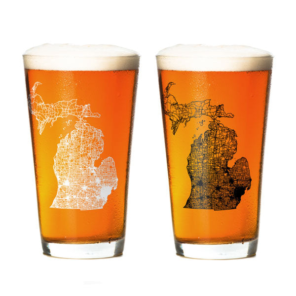 Detailed Michigan Map Pint Glass - City Bird