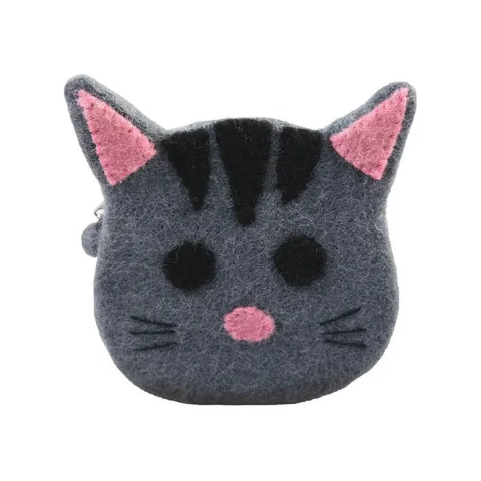 Grey Kitty Face Design Coin Purse