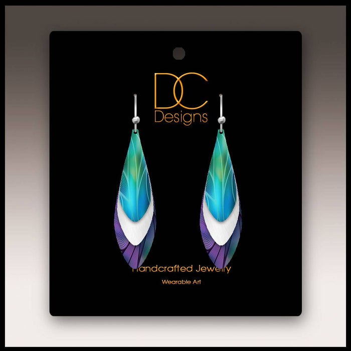 Illustrated Light & DC Designs - Blue Aurora Mixed Metal Multilayer Feather Drop Earrings