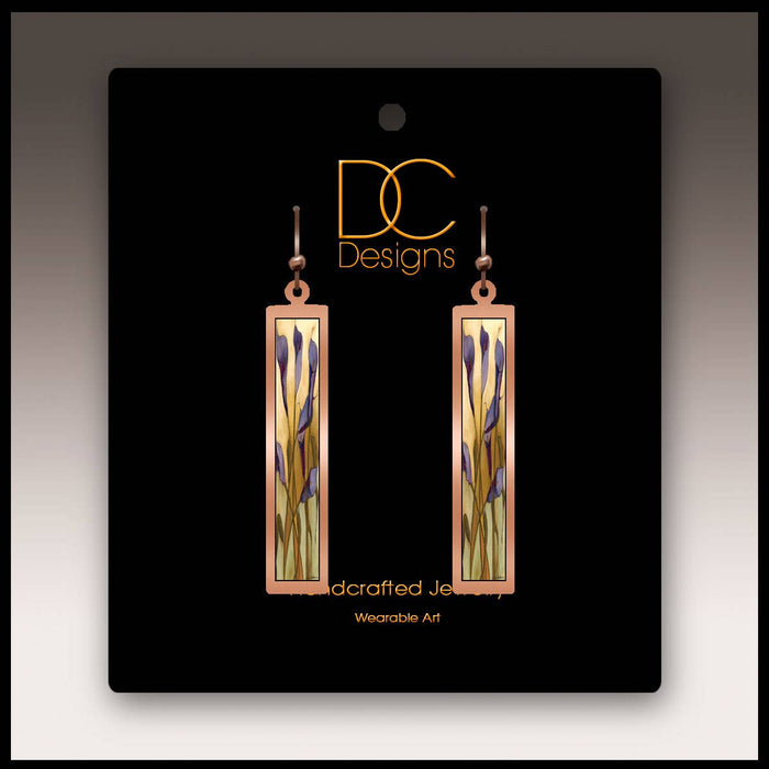 Illustrated Light & DC Designs - Calla Lily Purple Copper Show case Rectangle Earrings