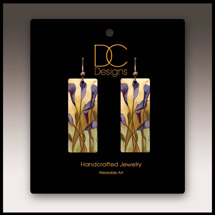 Illustrated Light & DC Designs - Calla Lily Purple Rectangle Handmade Earrings
