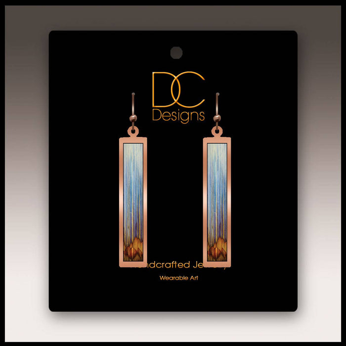Illustrated Light & DC Designs - Cool Forest Copper Show case Rectangle Earrings