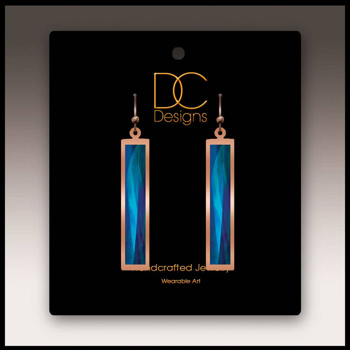 Illustrated Light & DC Designs - Modern Blue Copper Show case Rectangle Earrings