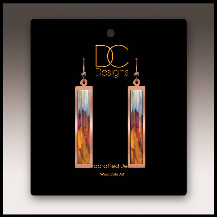 Illustrated Light & DC Designs - Trees and Hills Copper Show case Rectangle Handmade Earrings