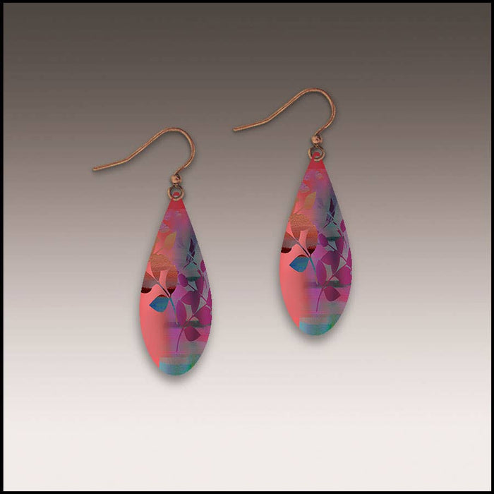 Illustrated Light & DC Designs - Tropical Twilight Foliage Dew Drop Handmade Earrings