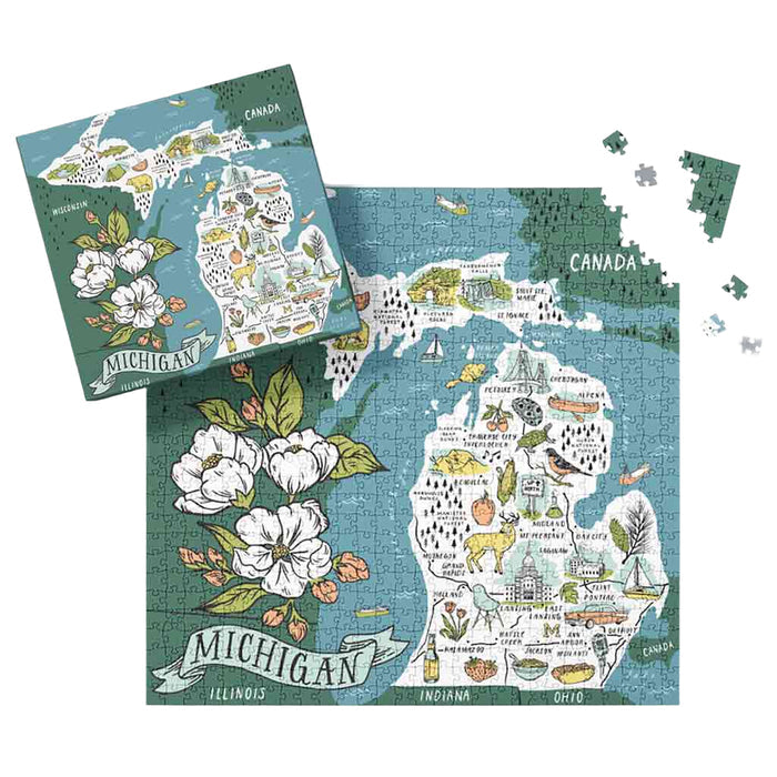 Illustrated Michigan Map Puzzle - City Bird
