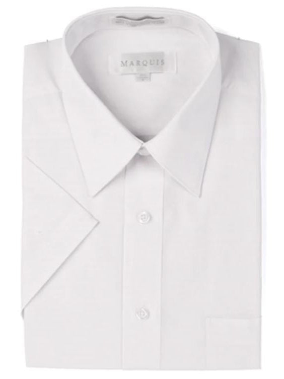 Marquis Mens Cotton Blend Solid White Regular Fit Short Sleeve Dress Shirt - The Suit Depot