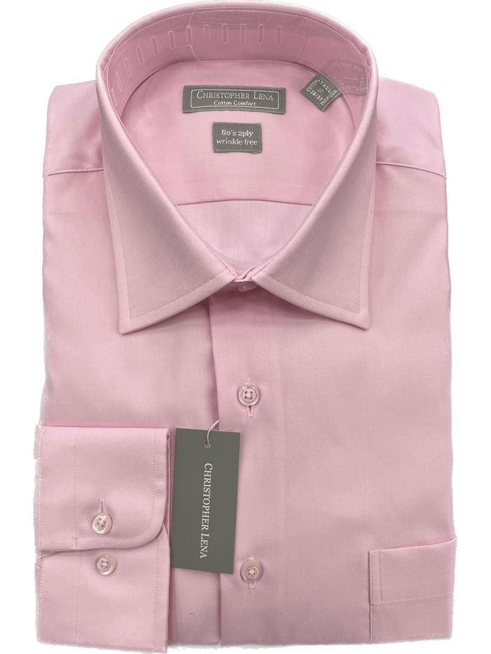 Mens Classic Fit Pink 2 Ply Cotton Wrinkle Free Barrel Cuff Dress Shirt