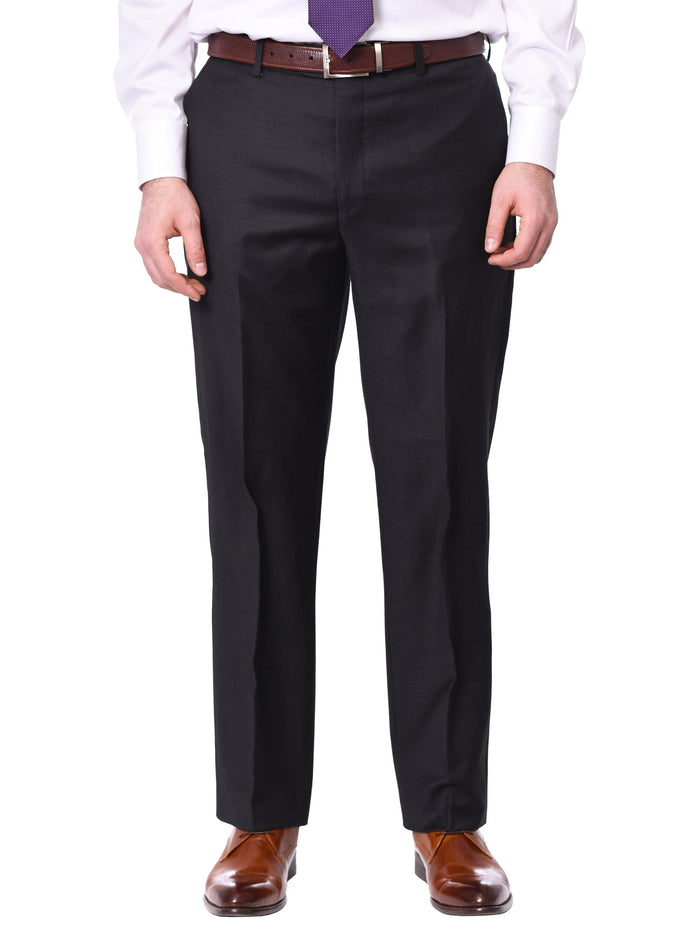Mens Classic Fit Solid Charcoal Gray Flat Front Wool Dress Pants - The Suit Depot