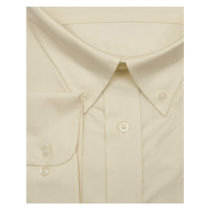 Brand J SHIRTS Mens Cotton Solid Ecru Regular Fit Button-Down Collar Oxford Dress Shirt