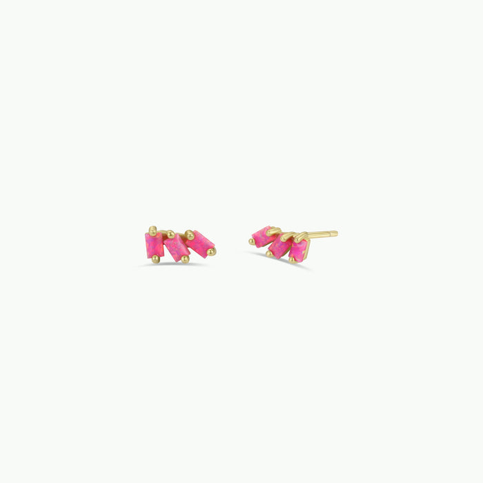 Offset Trio - Pink Opal - Gold Earrings