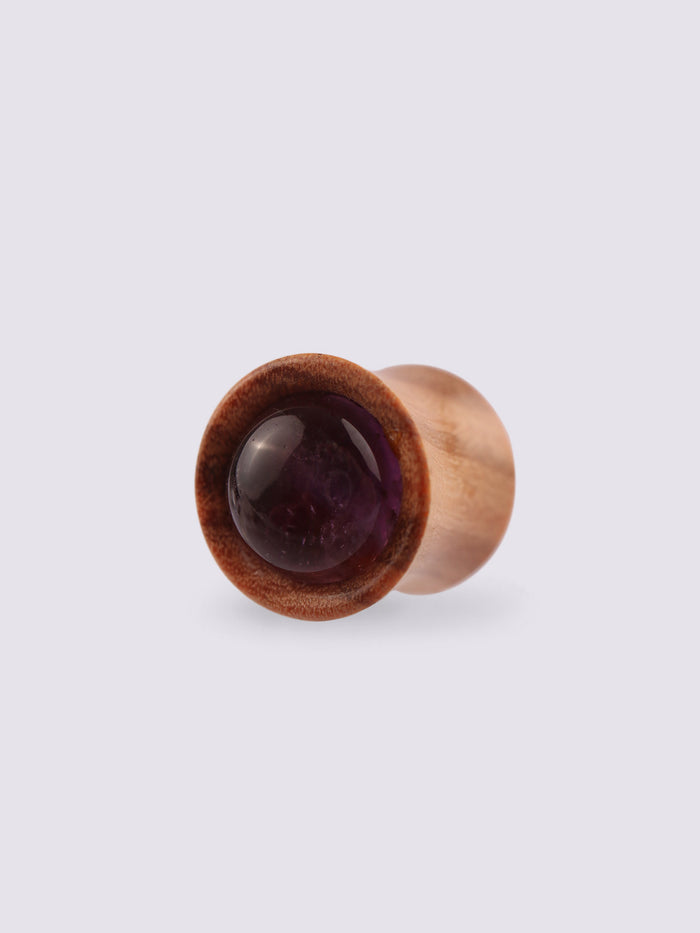 Olive Wood Amethyst Plug 10mm | Beige-Image 1
