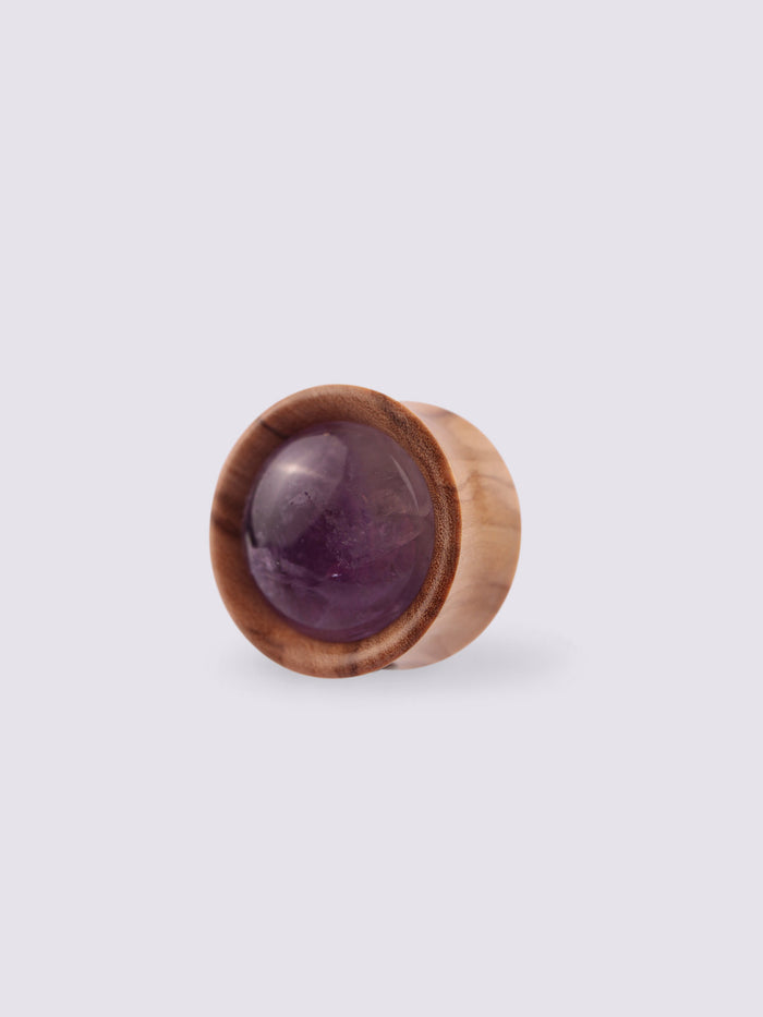 Olive Wood Amethyst Plug 19mm | Beige-Image 1