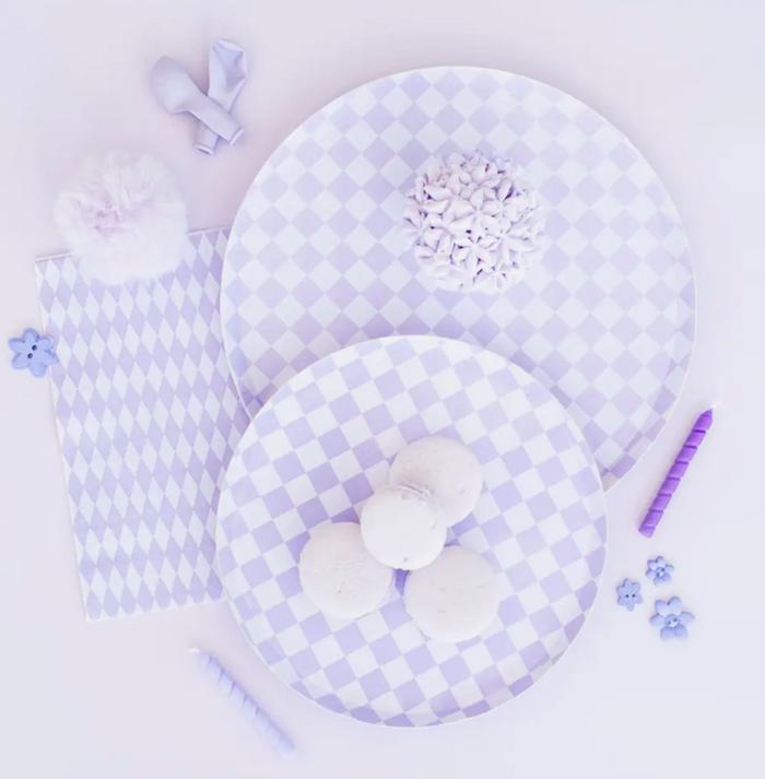 paper plates- check it lavender napkin