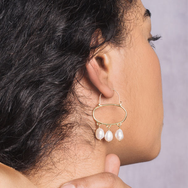 Penelope Hoop Earrings with White Pearls - City Bird