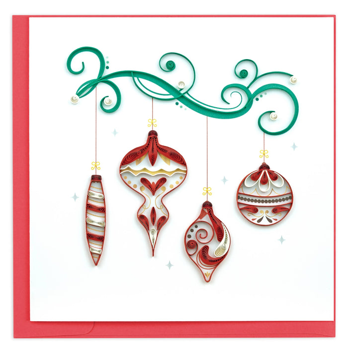 Quilling Card - Quilled Red Christmas Ornaments Greeting Card