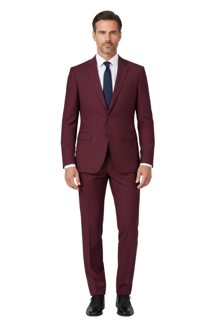 Raphael Mens Solid Burgundy Slim Fit Flat Front Dress Pants - The Suit Depot