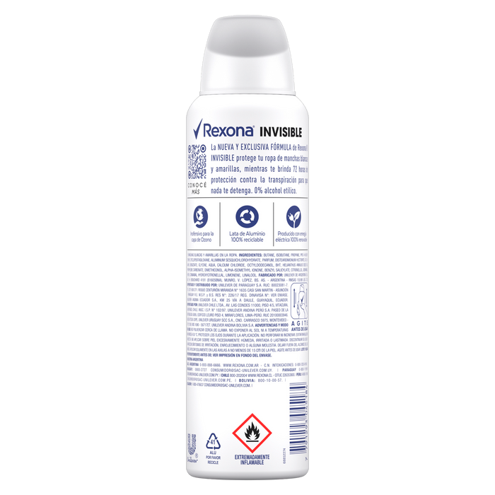 Rexona Invisible Antitranspirante Aerosol (Imported )(UI) 150ml