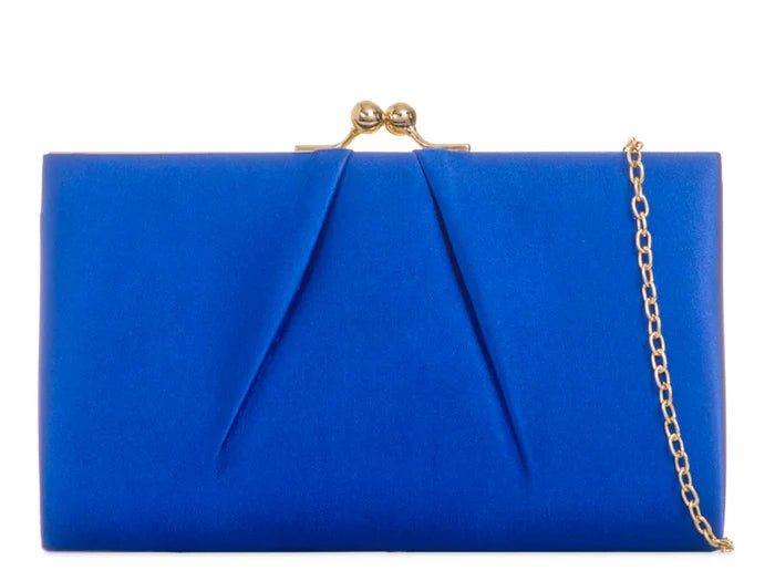 Royal Blue Satin & Gold Clutch Bag