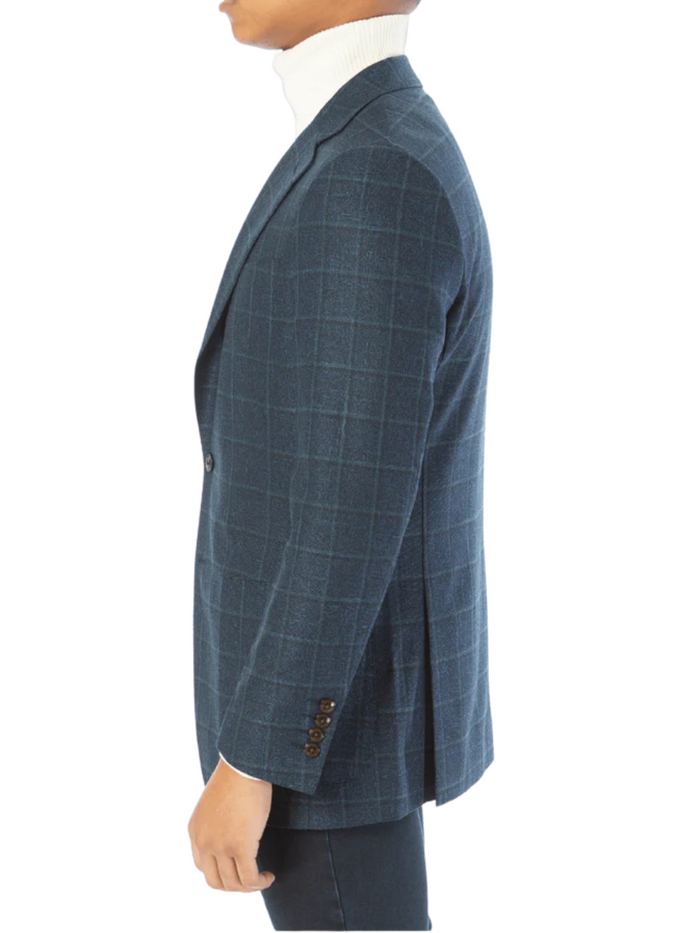 Sartoria Mazara Mens Classic Fit Blue With Green Check 2 Button Blazer Sportcoat - The Suit Depot