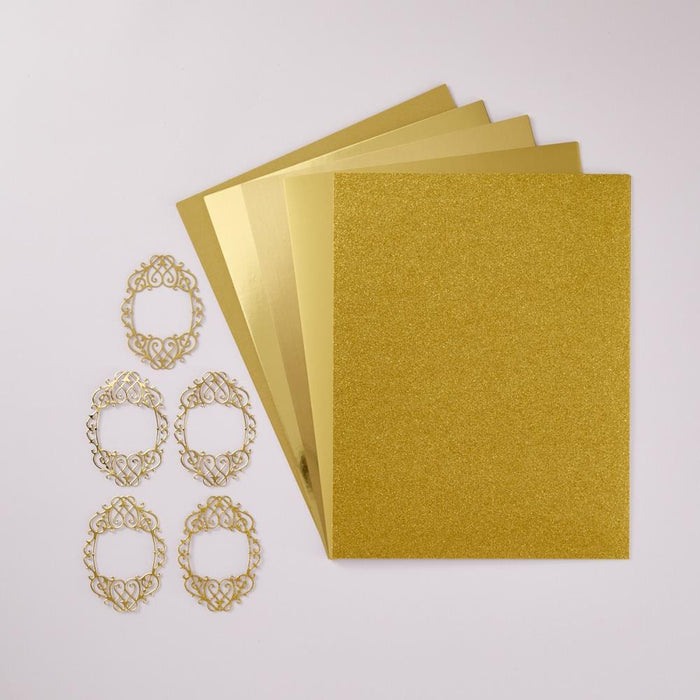 Spellbinders - Treasured Cardstock 8.5"X11" - 15/Pkg - Gold. Available at Embellish Away located in Bowmanville Ontario Canada.