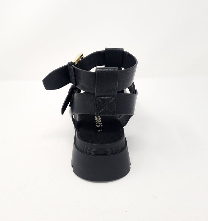 Sprox Black Chunky Gold Studded Sandals - Franklins