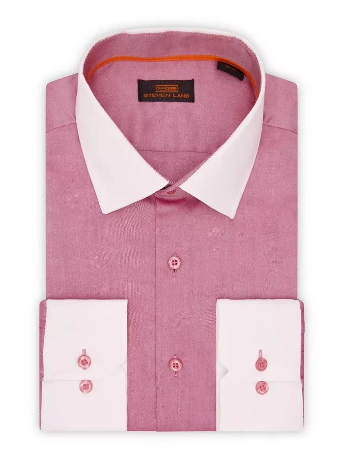 Steven Land SHIRTS Steven Land Mens Red 100% Cotton Contrast Cuff & Spread Collar Dress Shirt