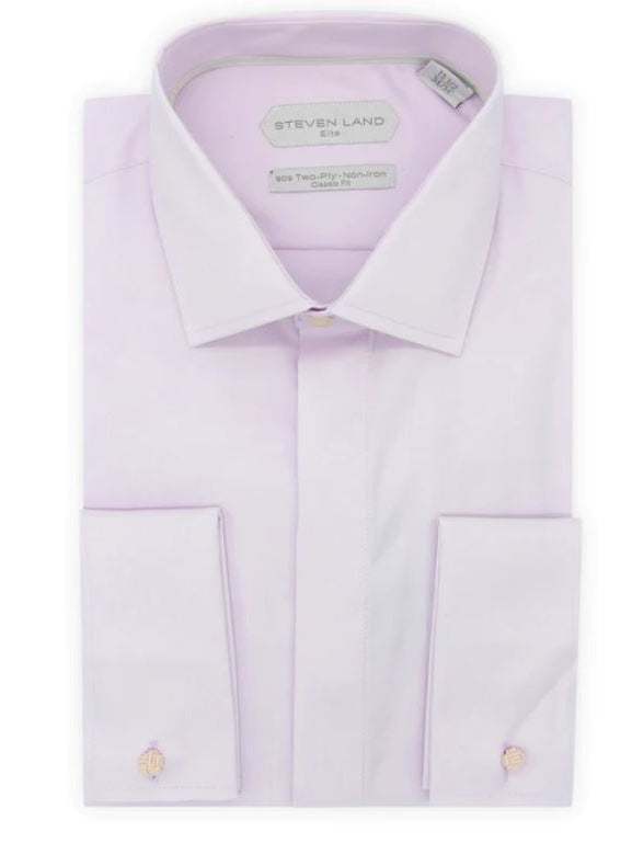 Steven Land Mens Solid Lavender Regular Fit Cotton French Cuff Dress Shirt - The Suit Depot