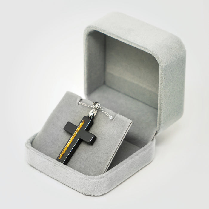 T2T Thin GOLD Line Cross Necklace – (Black Ceramic)