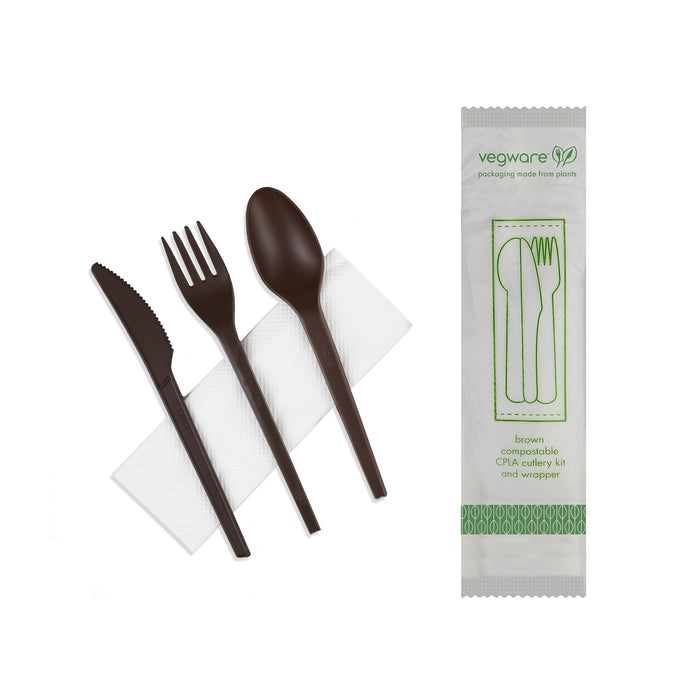 Vegware 6.5in compostable CPLA cutlery kit, individual wrap | 250/cs