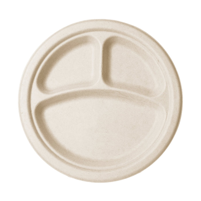 Vegware Nourish 10"-3 Compartment Plate, Natural Molded Fiber | 500/cs