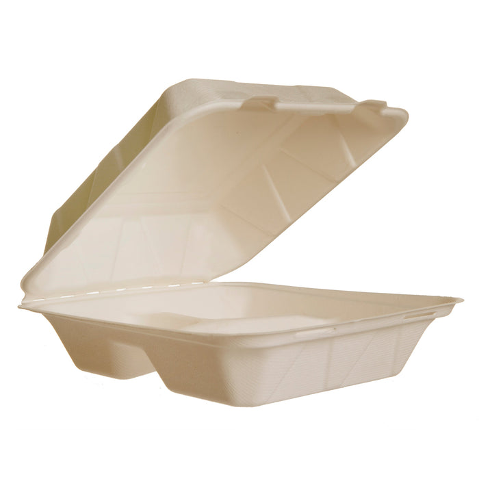 Vegware Nourish 8in-3 Compartment Clamshell, Natural Molded Fiber | 200/cs