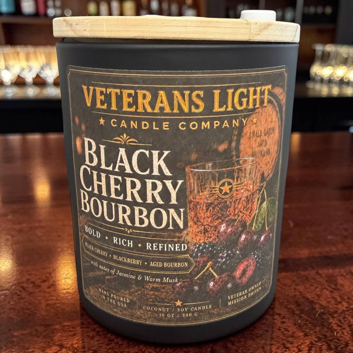 Veterans Light Candle Company - Black Cherry Bourbon |Dark Cherry, Blackberry, Aged Bourbon: 10 oz