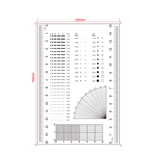 150mm/600 Div, 20x30mm/200x300 Net Grid, 20x30mm/200x3 Net Grid  Comparison Test Gauge, SKU RT02420503, three quarter front view
