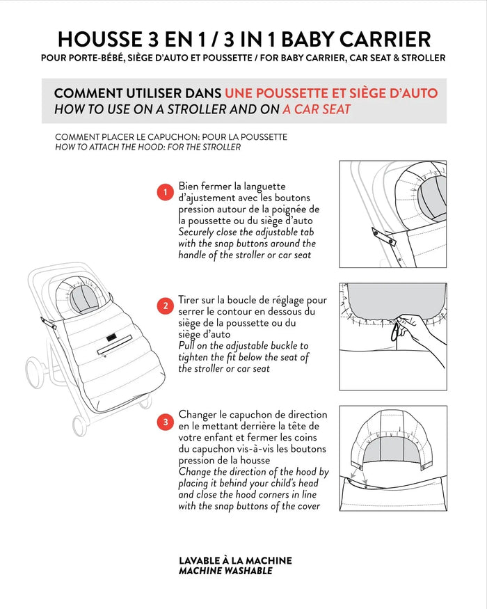 3-In-1 Multifunction Cover For Car Seat, Stroller, And Baby Carrier In Off-White | Deux par Deux | Jenni Kidz