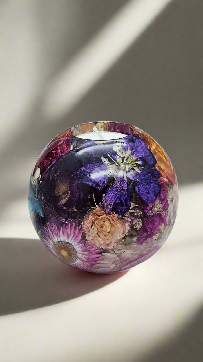 Wedding Bouquet Preservation Candle Wedding Flower Preservation Tealight Candle Resin Preserved Flower Tea Light Sphere Dried Flower Candle