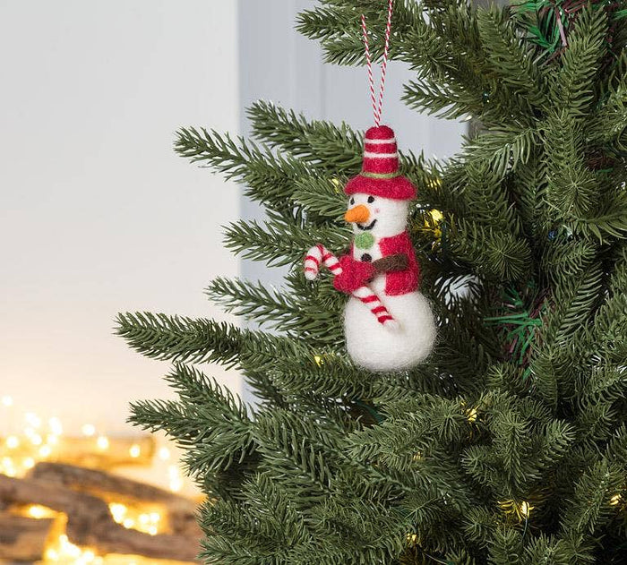 Abbott - Snowman with Hat & Candy Cane Ornament